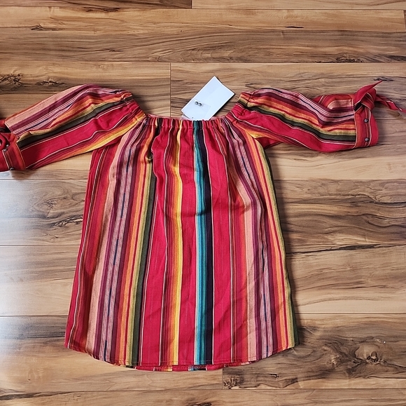 Silverado Western Rese Serape Shirt Red Multicolored Striped Off Shoulder Size S - Picture 16 of 16